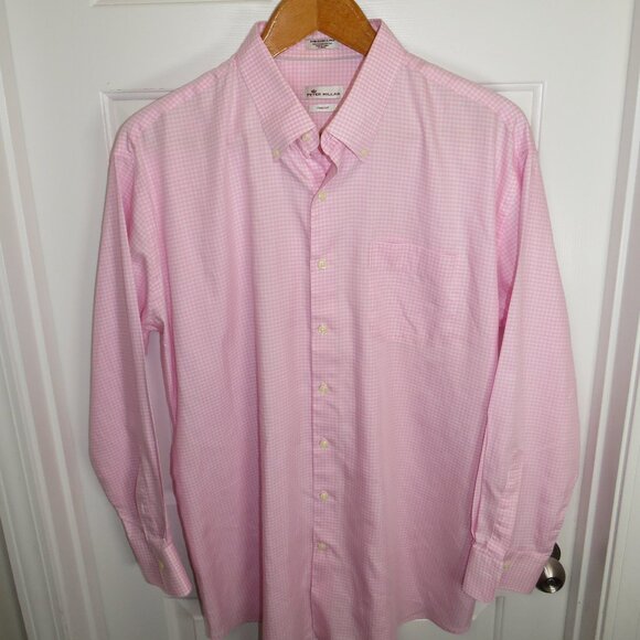Peter Millar Crown Soft Shirt Mens XXL Silk Cotton Blend Pink/White Gingham - Picture 1 of 4
